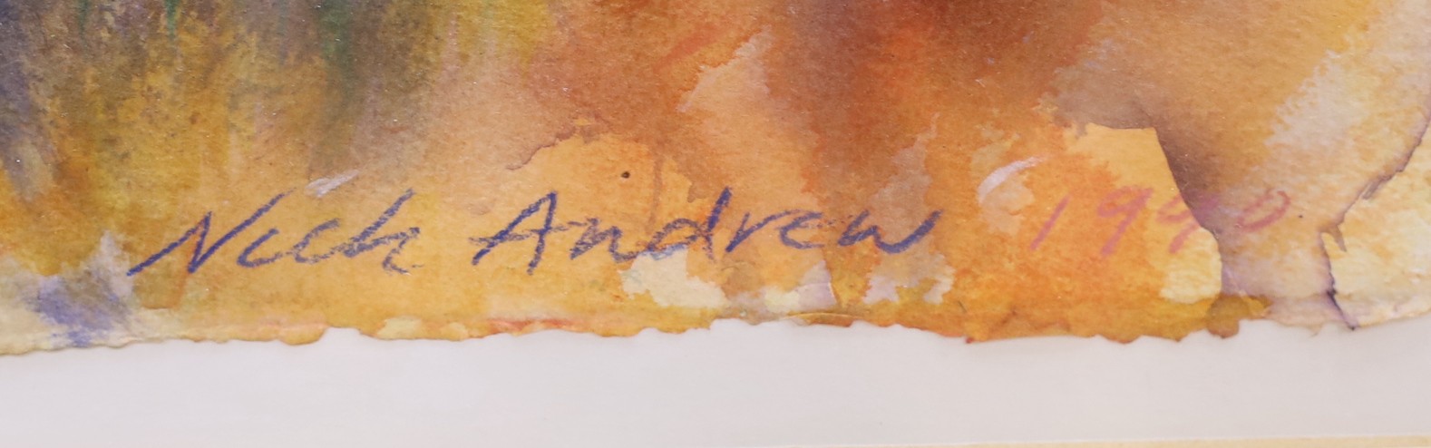 Nick Andrew (b.1957), acrylic on paper, 'Moon Pond', signed, with Unicorn Gallery label verso and dated 1990, 56 x 56cm